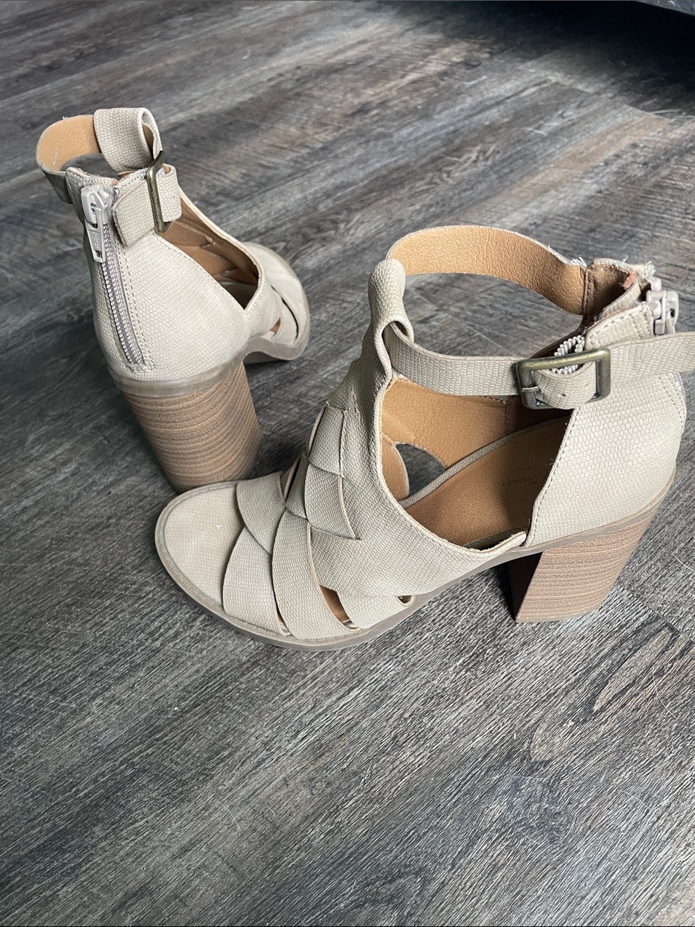 Beige Block Heel Strappy Sandals - Picture 3 of 4